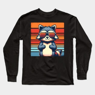 Cool Retro Raccoon in Sunglasses 70s 80s 90s Funny Raccoon Long Sleeve T-Shirt